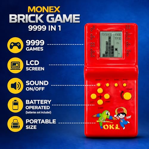 Image of Monex Brick Game 9999 in 1 Handheld Console for Kids & Adults | Retro Classic Gaming Device | Portable LCD Screen Toy | Tetris Style Game | Battery Operated
