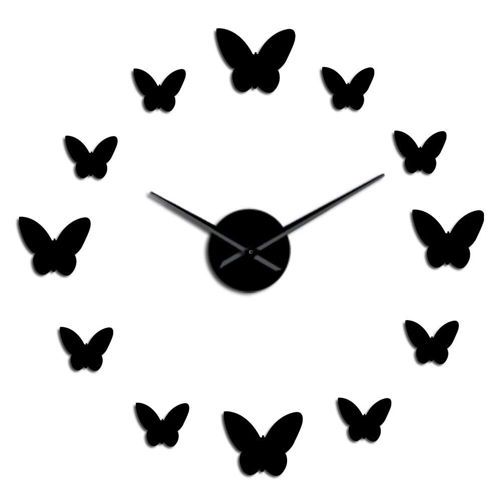 Horloge Murale sans Cadre 3D Miroir Papillon Grande Horloge Salon Chambre Décoration
