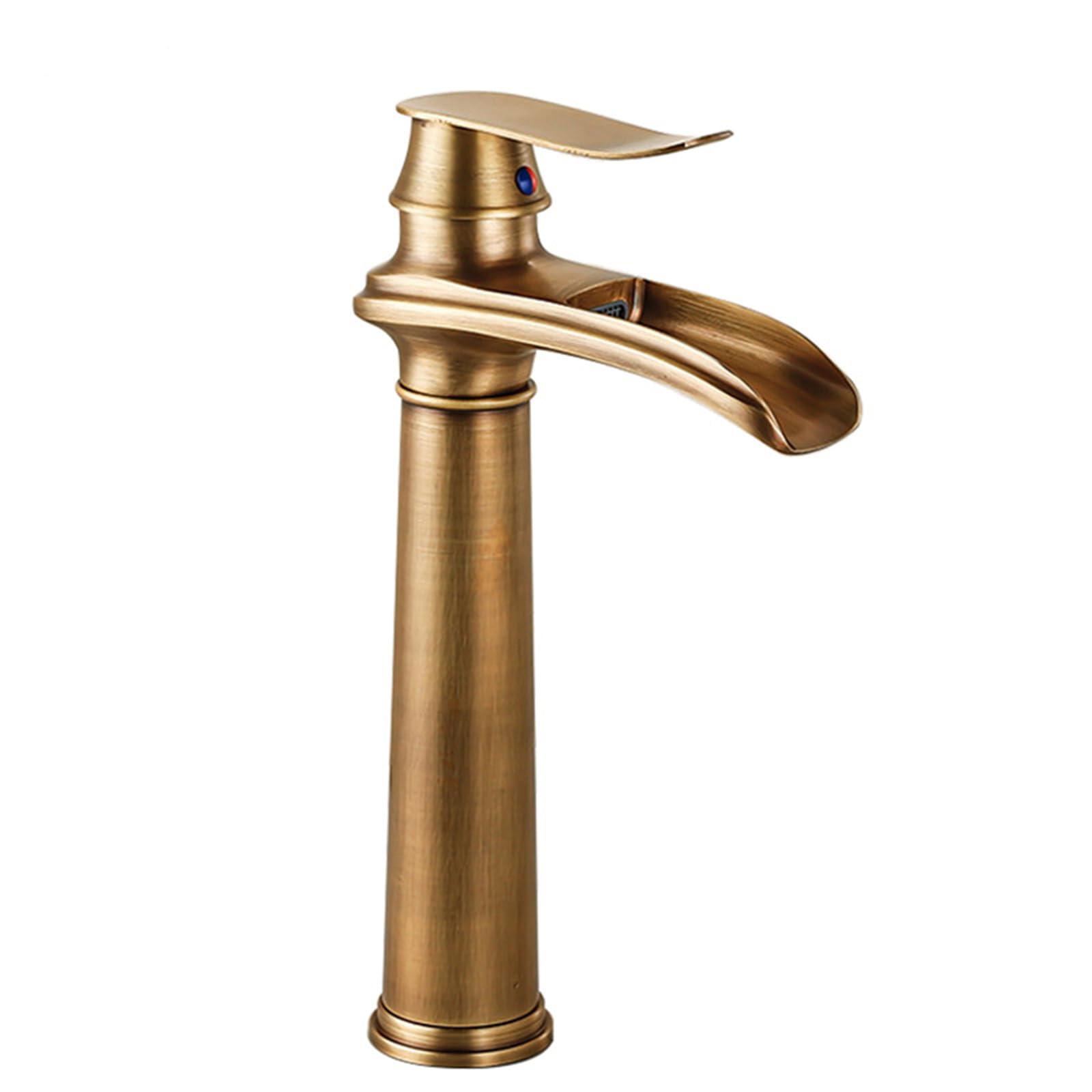 ANVLOJRIH Waterfall Basin Faucet, Bathroom Faucet, Antique Basin Mixer Tap, Brass Basin Faucets (Antique Bronze, Long)