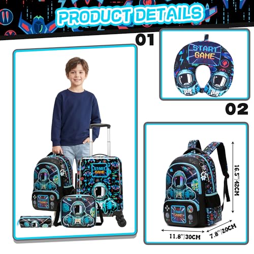 Image of Suitcase for Kids 16inch 5pcs Luggage Set for Boys Travel Suitcase Astronaut Hard Shell Luggage Sets with Spinner Wheels Carry on Luggage Airline Approved