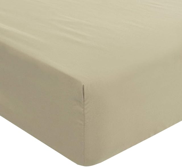 PiccoCasa Solid Bed Fitted Sheet, Wrinkle, , 110GSM Soft Brushed Polyester Microfiber with 16" Deep Queen Khaki