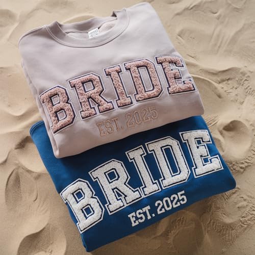 GODMERCH Custom Embroidered Bride Sweatshirt Faux Fur Chenille, Mrs Sweatshirt, Bride Wedding Gifts, Bachelorette Party Gifts, Bridal Shower, Engagement Hoodie Chenille, Engaged Bride Groom4