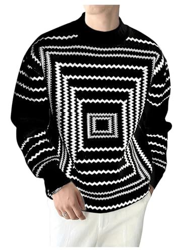 Men's Graphic Print Drop Shoulder Pullover Sweaters Crew Neck Long Sleeve Loose Fit Sweater