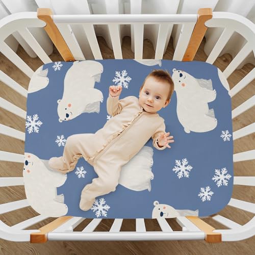 Image of Northern Bear Snow Flower Crib Sheets Stretchy Portable Sheets for Baby Toddler Breathable Soft Crib Mattress Sheet for Girls Boys