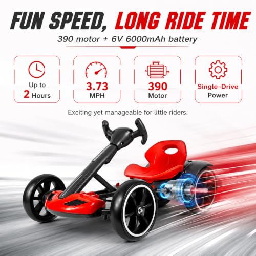 Image of MAOO Electric Go Kart for Kids, Foldable Ride On Toy Car for Toddlers Ages 2-4, Zero Assembly Battery Powered Go Kart with EVA Foam Tires, Adjustable Seat, Steering Wheel, 390 Motor, 3.73 MPH(Red)