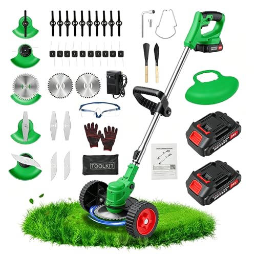 ALSO GO Electric Weed Wacker Grass Trimmer, 3 in 1 Weed Eater Battery Powered, Cordless Trimmer with 2pcs 24V Batteries, Stringless Lightweight Lawn Edger Brush Cutter for Lawn Garden Yard