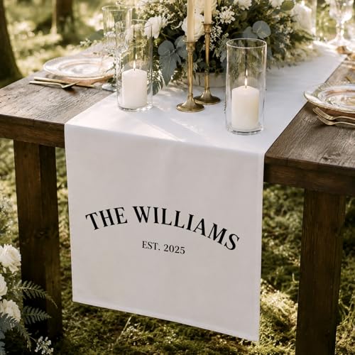 Image of Custom Wedding Table Sign, Personalized Fabric Wedding Banner Sweetheart Table Decor, Linen Wedding Sign for Table, Wedding Welcome Sign, Mr & Mrs Canvas Banner, Wedding Welcome Sign, Customized Table Runner with Name