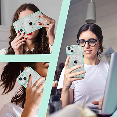Image of MIDOS Silicone Back Cover Compatible With iPhone 14 Clear Transparent Star Bling Cute Sparkly Glitter Case For iPhone 14 (Mint)