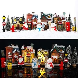 Skylety 16 Pieces Christmas Village Houses Set Decorations LED Lights Christmas Town Scene Desktop Ornaments Christmas…