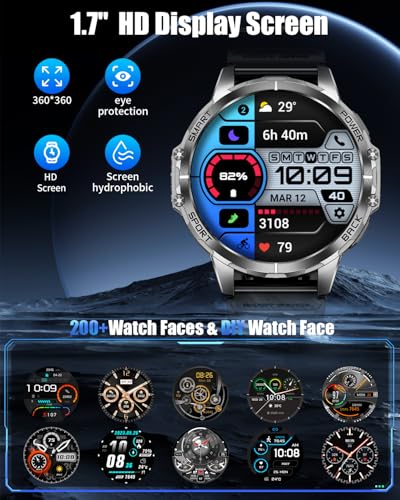 Image of Military Smartwatch for Men, Top-Mounted Flashlight, 1200mAh Battery