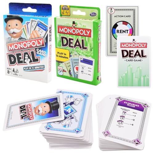 IOSCDH 2pcs Monopoly Deal Cartas Monopoly Deal Juego de Cartas Juegos de Tablero Juego de Mesa para 2-5 Personas Juegos de Estrategia para Familia e Edades de 8 y Más