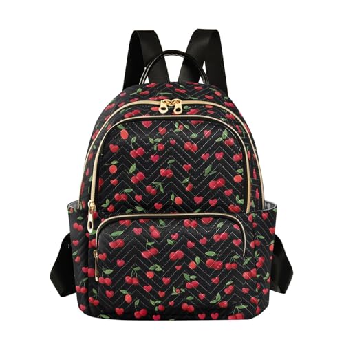 Image of ALAZA Red Cherry Heart Black Women Backpack Purse Ladies Fashion Shoulder Bag Daypack Travel Bag 10L