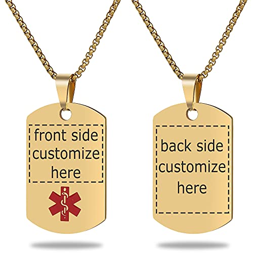 UNICGIFT Medizinische Notfall-Halskette, kostenlose individuelle Gravur, personalisiertes Geschenk, polierter Edelstahl, ID-Tag-Anhänger für Männer und Frauen