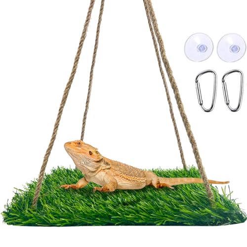 FlidRunest Large Green Bearded Dragon Hammock, Soft Bearded Dragon Hammock Swing Bed, Reptile Lounger Terrarium Hanging Hammock for Hermit Crab, Bearded Dragon, Lizard