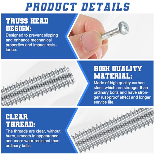 Image of Zonon 100 Pack Knob /Pull Machine Screws 8-32 x 1-3 /4 inch Thread Zinc-Plated Cabinet Metal Phillips Screws Kit Round Head Combination for Cabinet Door Drawer Cupboard Closet Handle Installation