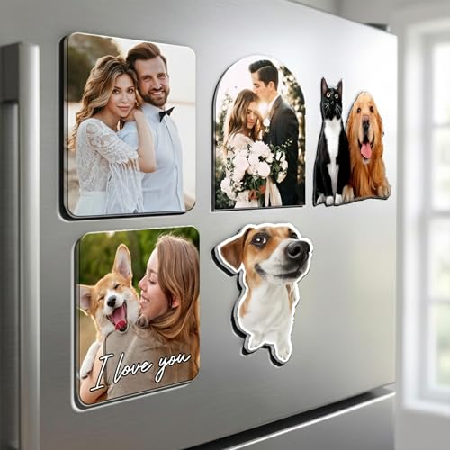 Image of [Print in The USA] Custom Acrylic Photo Magnets for Fridge & Locker, Personalized Picture Magnet for Kids, Mama, Nana, Family Photo Keepsake, Mother