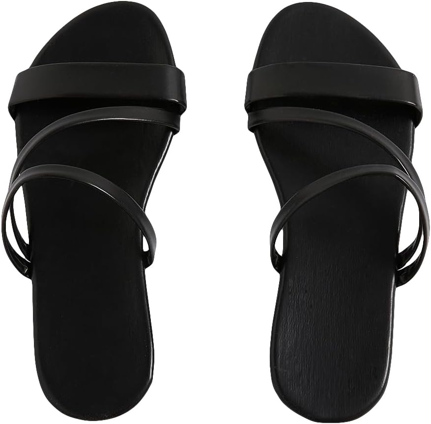 GORGLITTER Women’s Metallic Strappy Open Toe Flat Sandal PU Leather Summer Slides Sandals