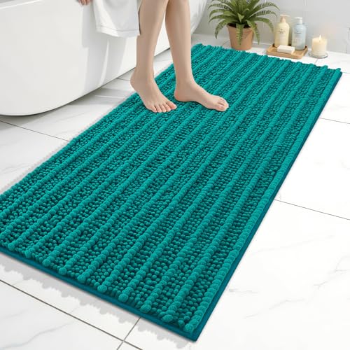 Image of Arotive Luxury Bathroom Ruuner Rugs 47x24, Extra Soft Thick Absorbent Shaggy Chenille Bath Rugs, Machine Wash Dry, Bath Mats for Bathroom Floor, Tub and Shower, Home Decor Accessories, Lake Blue