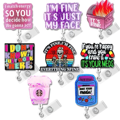 8 PCS Badge Reel Retractable ID Badge Holders Funny Nurse Badge Clips Cute Medical Assistant CNA RN LPN Healthcare Badge Buddy Nursing Accessories for Work