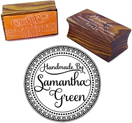 Custom Wood Mounted Ronda sello sello de hule personalizado hecho a mano por regalo de boda, Marrón (Brown Wood)