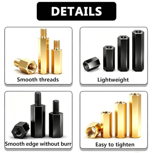 Image of 640PCS M3 Brass and Nylon Motherboard Standoffs Kit, Male Female Hex Spacer Standoff Screws Nuts Suitable for Circuit Board, PCB Board etc (Pack of 2)
