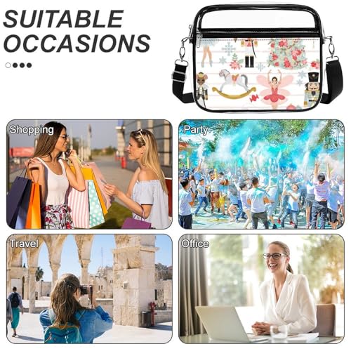 Nutcracker Dream Large Crossbody Bag Clear Stadium Bag Anti-Theft Side Shoulder Bags Messenger Bag with 2 Compartments4