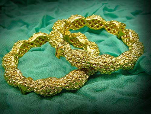 Image of ACCESSHER Gold Plated Traditional and Ethnic Jewellery Inspired Antique Finish Screw Closure Statement Kada /Bangles /Festive Bangles Set of 2 for Women | Ideal Gift for Karwa Chauth