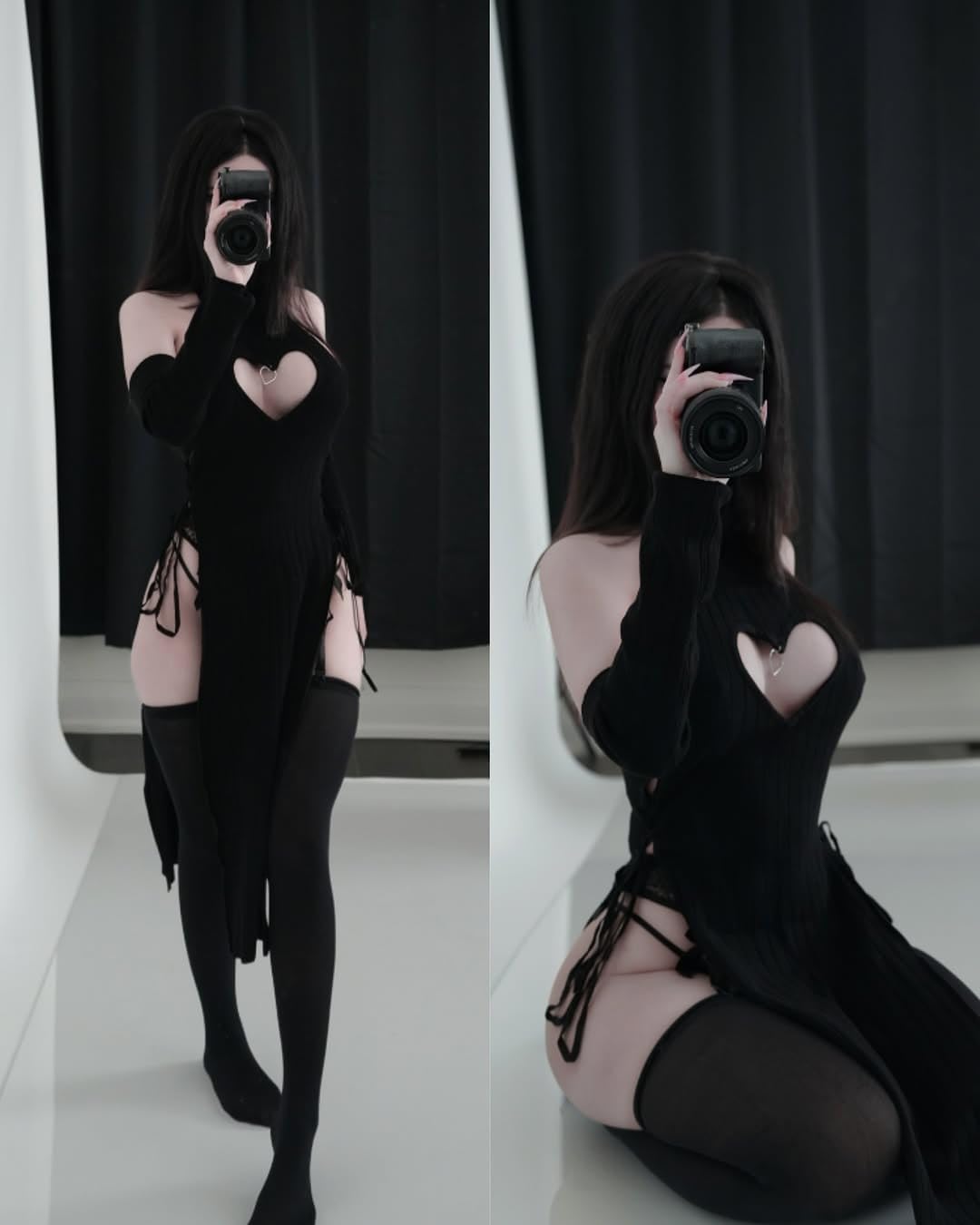 KORURACLUB Love Cheongsam costume White/Black premium sweater cosplay lingerie Love Cheongsam succubus lingerie: Black XS/M