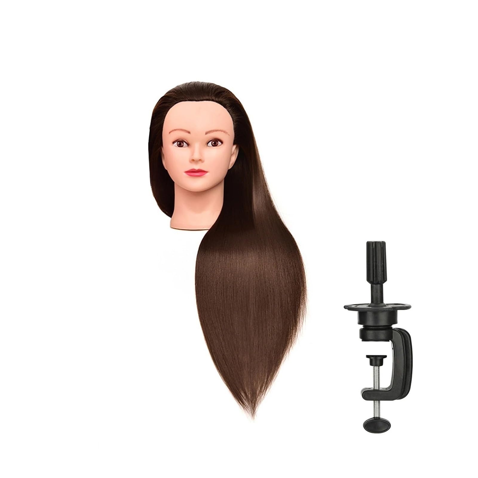 Fonfou Women's Dark Brown Mannequin Head Training For Braid Hairdressing High Temperature Fiber Doll(Dark Brown)
