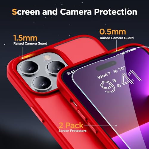 Image of Miracase Magnetic Series for iPhone 13 Pro Max Case [Compatible with MagSafe] [with 2X Screen Protectors] Military-Grade Protection, Anti-Fingerprint, Slim Phone Case for iPhone 13 Pro Max, Red