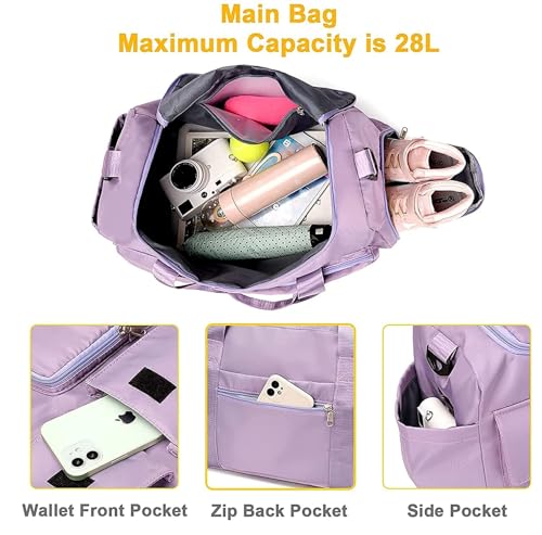 Image of SRZ Samrukzone Nylon Travel Duffle Bag with Wet Pocket & Shoe Compartment, Weekender Overnight Gym Shoulder Bag for Men & Women (44 x 18 x 29 cm (Lavender)