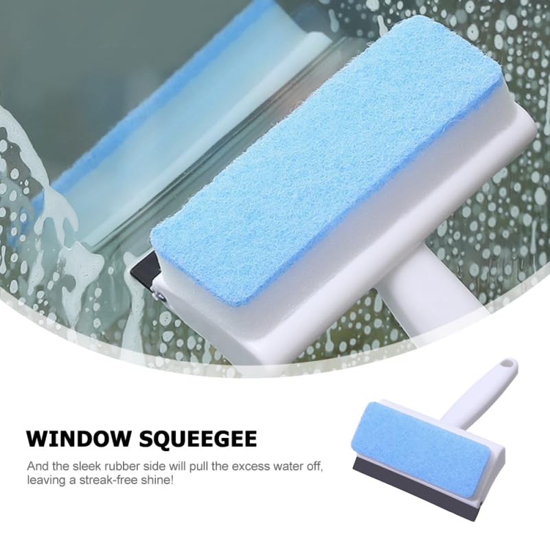 Image of Baluue Double-Sided Window Cleaner 2-in-1 Squeegee and Scrubber Sponge for Car Windshield Mirrors and Shower Tiles 7.28 Inch Handheld Glass Cleaning Brush