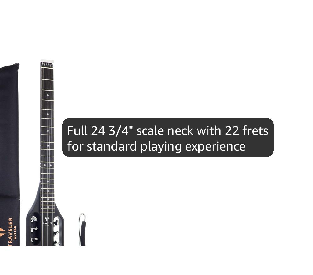 Traveler Guitar Ultra-Light Electric Guitar Matte Black | Portable Electric with Removable Lap Rest | Full 24 3/4" Scale Headless Guitar | Custom Gig Bag Included
