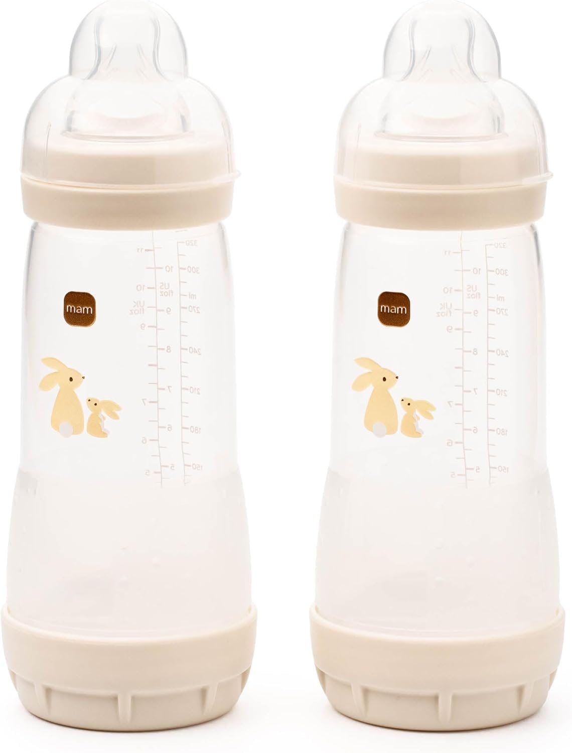 Easy Start Anti-Colic Baby Bottles | 2 Pack (2 x 320ml) | Self-Sterlising | Fast Flow MAM Teats Size 3 | Baby Accessories | Linen (Various Designs)