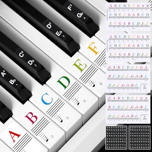 TIEOSME - 6 adesivi multicolore per pianoforte, etichette rimovibili multicolore per tastiera, lettere in grassetto, per principianti, adatte per pianoforti a 88, 61, 54, 49 tasti TIEOSME - 6 adesivi multicolore per pianoforte, etichette rimovibili multicolore per tastiera, lettere in grassetto, per principianti, adatte per pianoforti a 88, 61, 54, 49 tasti