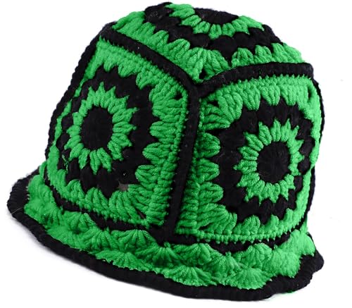 XYIYI Black Green Women Crochet Bucket Hat Knit...