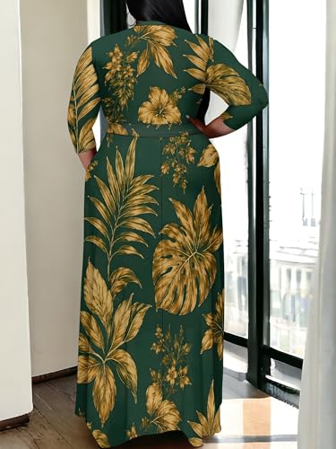 Image of PinkPatty Women's Plus Size Maxi Dress Print 3 /4 Sleeves V Neck Party Sundress Wedding Guest Dresses