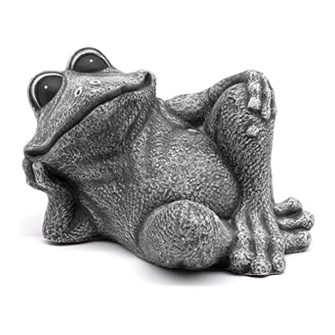 Tiefes Handicraft Garden ornament Frog sitting, Cast stone, Slate gray Cover