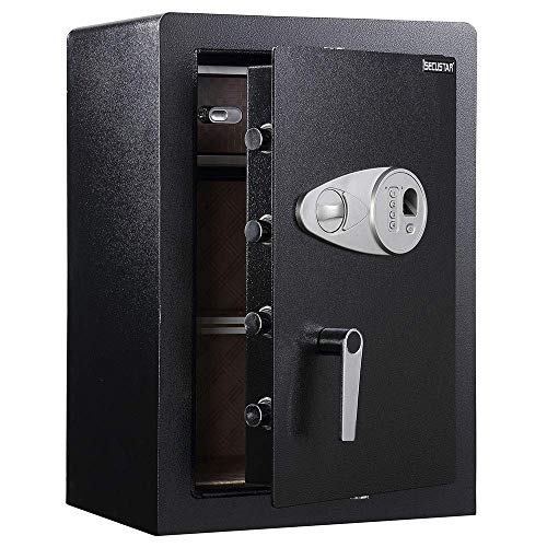 Secustar Safe Box Fireproof Waterproof for Home Security Cabinet Safe Deposit Quick Access Fingerprint Key Lock Box for Office Hotel Money Biometric Electronic Digital Steel Metal 2.0 Cubic