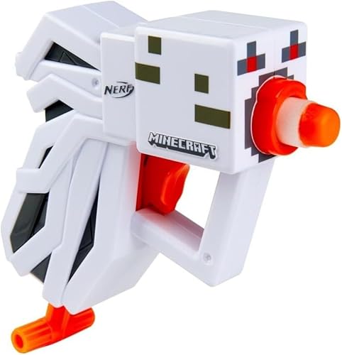 Nerf MicroShots Minecraft Ghast Mini Blaster, diseño de Minecraft Ghast Mob, incluye 2 dardos oficiales de élite, mango de imprimación extraíble,