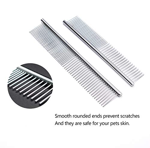 Petqoo Dog Grooming Comb, Metal Dog Comb With Rounded Ends Teeth For Removing Tangles, Mats, Loose Hair For Long And Short Haired Dog Cat #TOP4