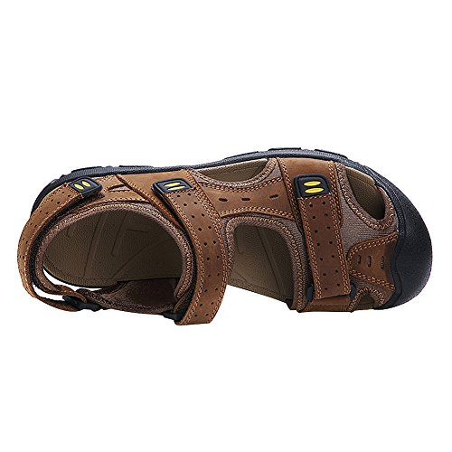 Men's Closed-toe Hook&Loop Leather Outdoor Trekking Sports Sandals Shoes3