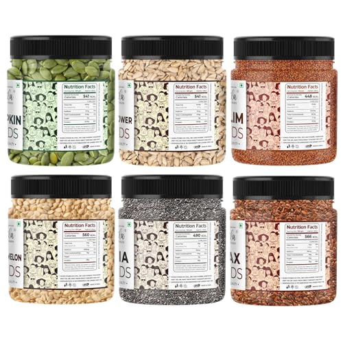 Image of LILA DRY FRUITS Roasted Seeds Combo Pack Pumpkin Sunflower Watermelon Flax Seeds Crunchy Healthy Snack Perfect for Gifting 251 grams x 2