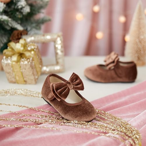 Image of PHIRAMIN Toddler Flower Girl Glitter Dress Shoes Little Girl Ballet Flats Bow Wedding Party