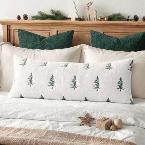 Image of MIULEE Christmas Lumbar Long Faux Fur Pillow Cover 14x36 Inch White Green