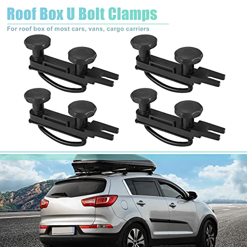 X AUTOHAUX 4 PCS Universal Roof Box U Bolt Clamps Rooftop Cargo Carrier Rack Bolts 83mm Internal Width W/ 8 Lock Nuts and 2 Straps Cargo Carrier Mounting Fitting Iron Bolts