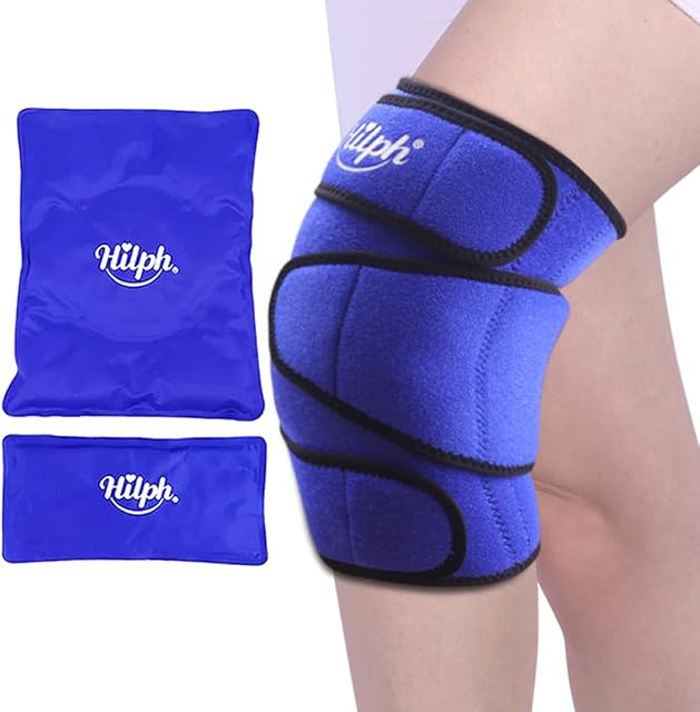 Hilph Knee Ice Pack Wrap, Reusable Hot Cold Compress Knee Brace with 2 Gel Cold Packs Around Entire Knee for Knee Replacement Surgery, Arthritis Pain, Tendonitis, ACL, Meniscus Tear, Bursitis