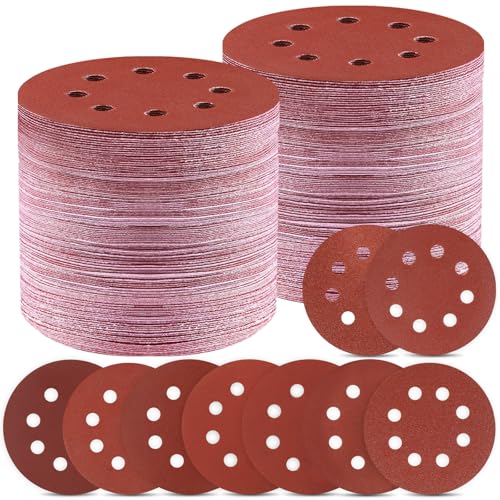 Giwiemi 150 PCS 5 Inch Sanding Discs, Premium Orbital Sander Pads in 9 Different Grits - 40 80 120 180 240 320 400 600 800 Grit Hook and Loop Sandpaper for Random Orbital Sander