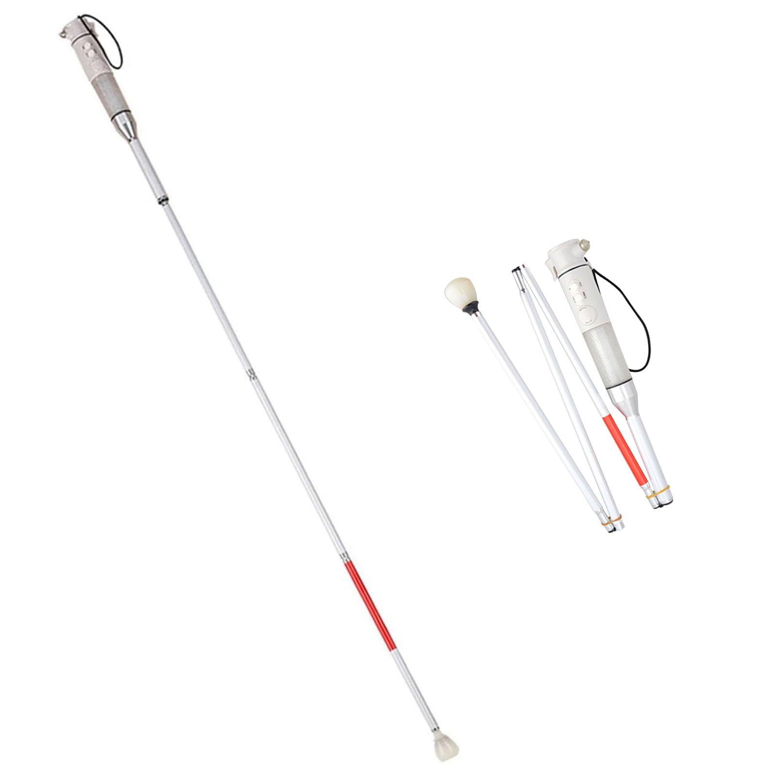 Bastón Ciego Plegable - Bastón Ciego De Aleación De Aluminio De Asistencia Para La Movilidad, Advertencia Nocturna Reflectante + Alarma De Voz Con Luz Y Sonido(White,B(137cm/54in))
