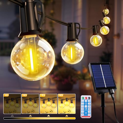 Guirlande Lumineuse Solaire Extérieure 10M, Guirlande Guinguette avec Télécommande 15+1 Ampoules LED, 8 Modes d’Éclairage, 4 Luminosité Réglable,...
